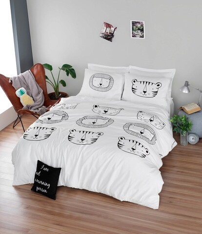 Lenjerie de pat dubla 3 piese, compari - white, enlora home, bumbac ranforce