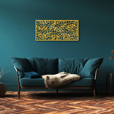 Decoratiune de perete, decorative panel 6, metal, 100 x 48 cm, auriu