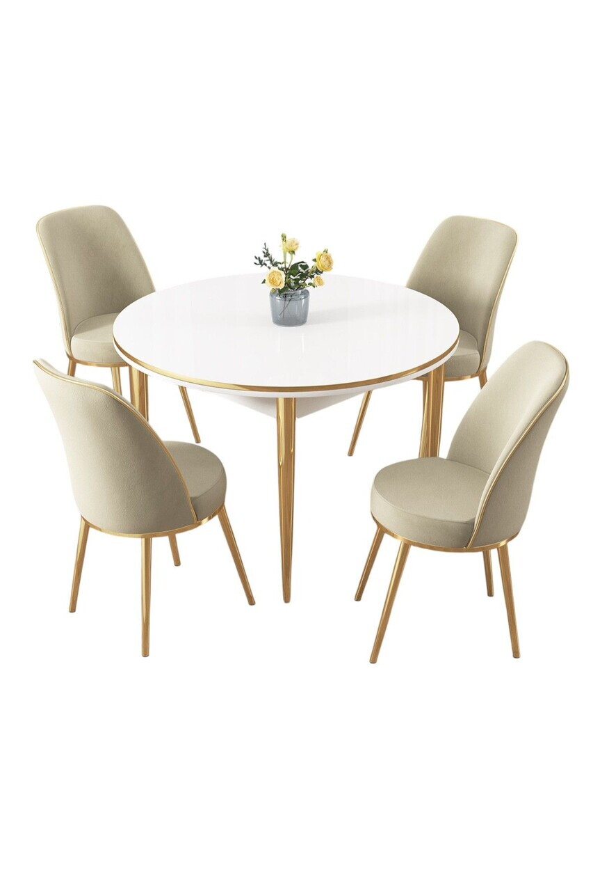 Set masa si scaune (5 piese), Hanah Home, Osle, Alb / Auriu / Crem — imaginea 2