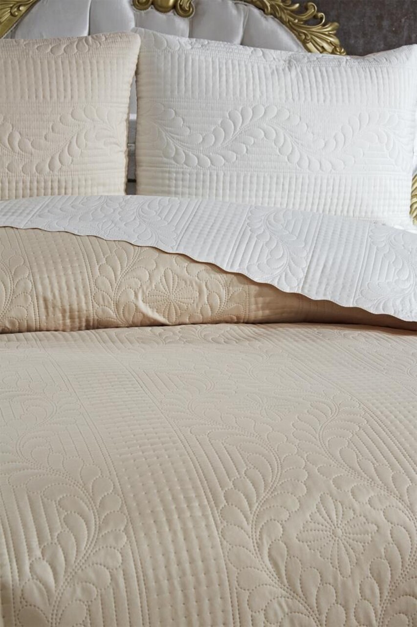 Set cuvertura de pat dubla 3 piese, Sanem - Cream, Beige, Lumea zestrei, Bumbac