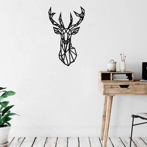 Decoratiune de perete, geyik, lemn, dimensiune: 39 x 65 cm, negru
