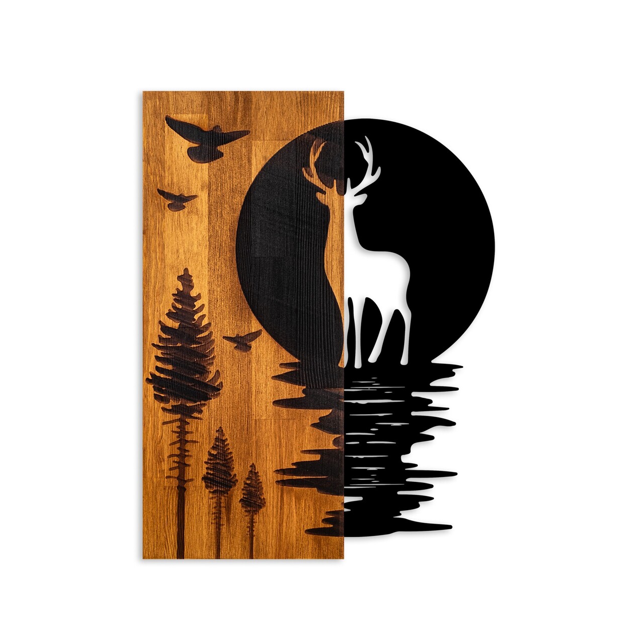 Decoratiune de perete, Deer and Moon, Lățime: 43 cm Înălțime: 58 cm Adâncime: 3 cm, Nuc / Negru - view 5