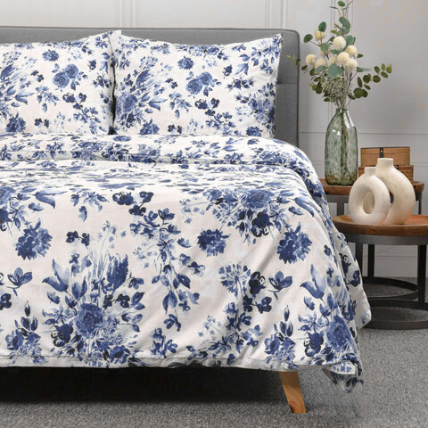 Lenjerie de pat Sorli, Homla, 200x220 cm, 80x80 cm, bumbac, alb/albastru