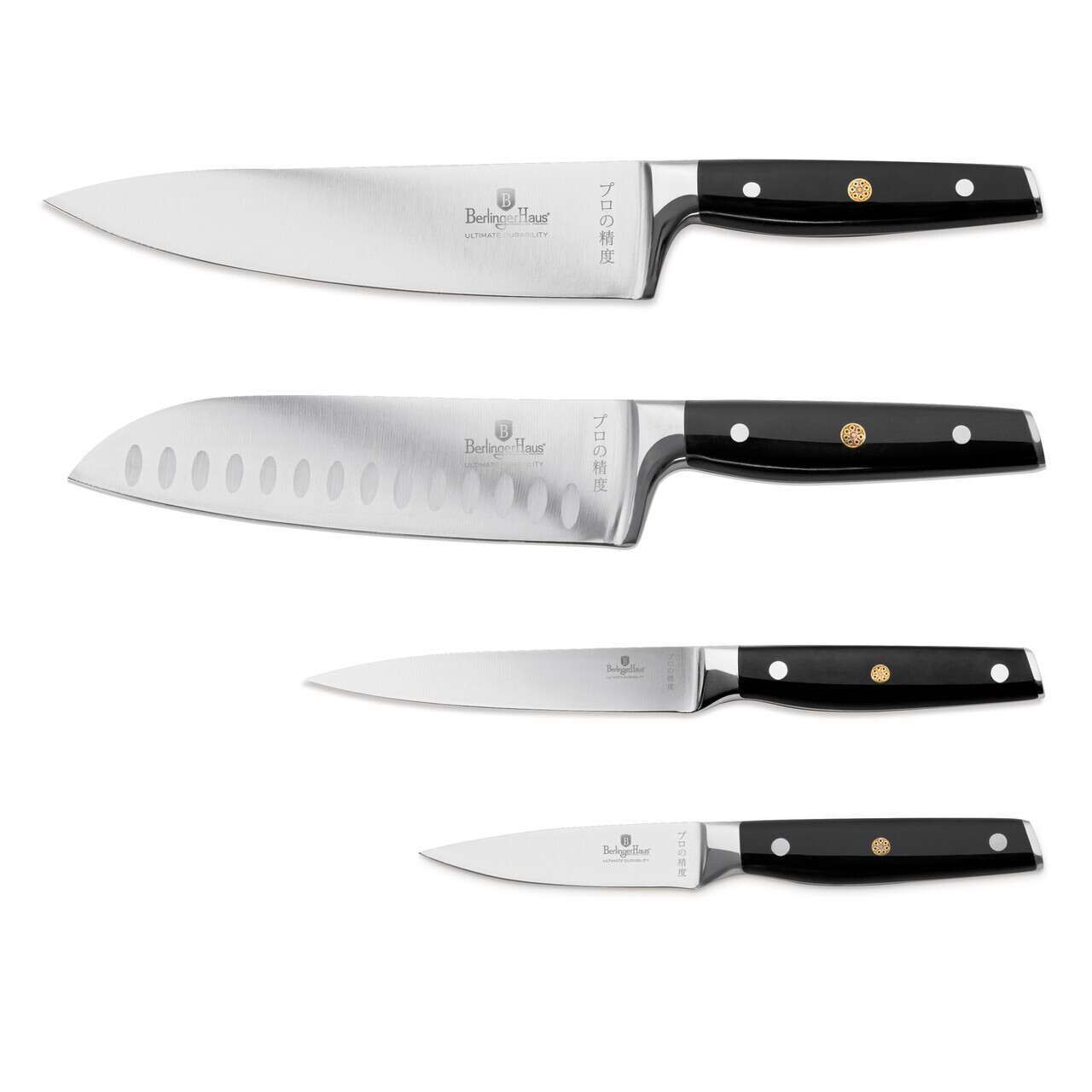 Set 5 cutite cu suport Berlinger Haus, Matte Black, inox/bambus, negru/natur - imagine 15