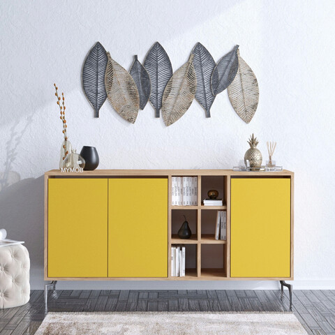 Consola, mod design, kaja, 140x94x40 cm, stejar / galben