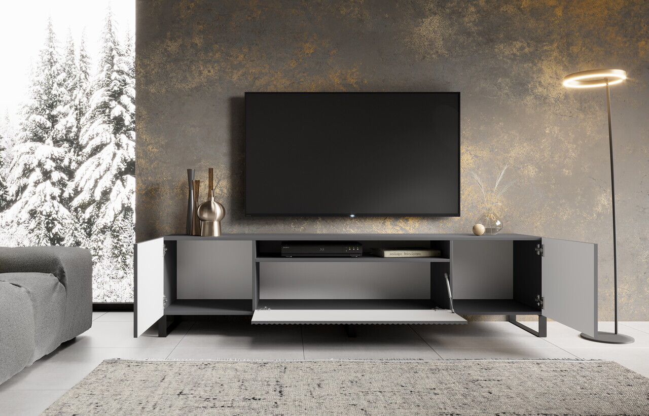 Comoda TV ADRK, Noemi, 200x41x53 cm, PAL melaminat/MDF, grafit — imaginea 2