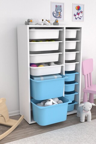 Dulap multifunctional, Estella, Rine 2D4K8U, Alb/Albastru