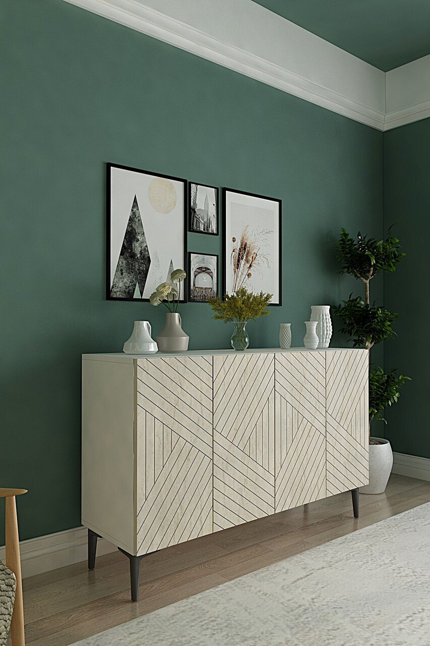 Consola, Hanah Home, Ferro 120, 120x75x32 cm, Alb / Travertin - view 4