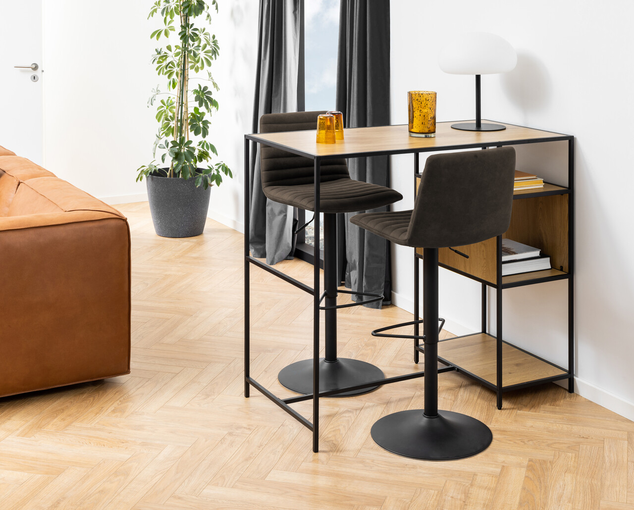 Scaun de bar Kimmy, Actona, 50x46x110.5 cm, rotativ, poliester/otel, antracit - view 7