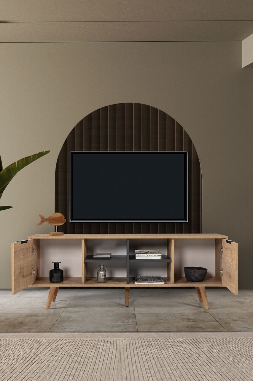 Comoda TV, Hanah Home, Sina 3619, 160x59x35 cm, PAL, Stejar safir / Antracit — imaginea 2