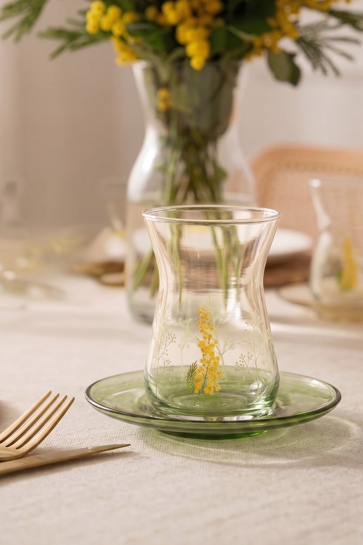 Set pahare pentru ceai, Hermia, 127RKL1654, Farfurie: 12 x 12 x 1,7 cm (6 bucăți), Verde