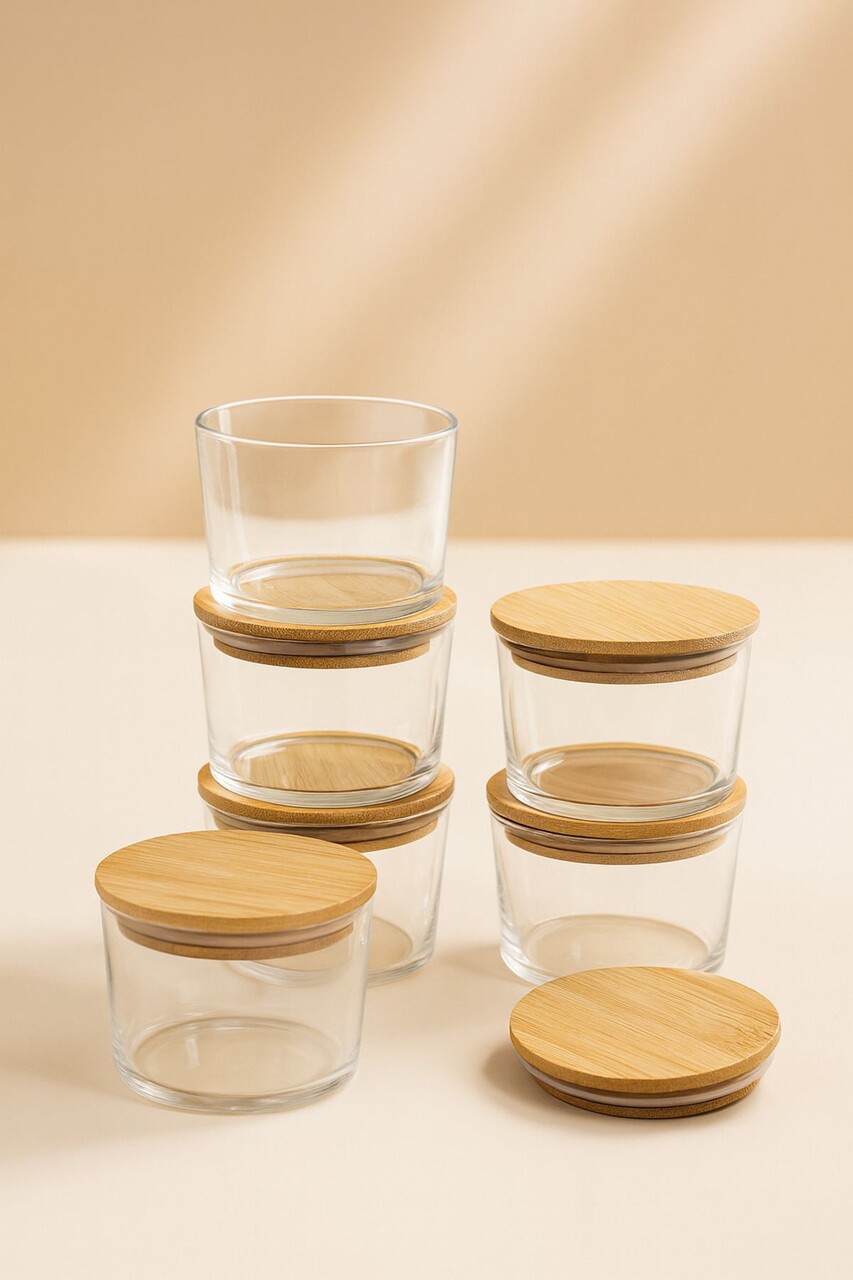 Set recipiente depozitare, Hermia, 409PBH1409, Capac din bambus: (6 bucăți), Transparent - imagine 3