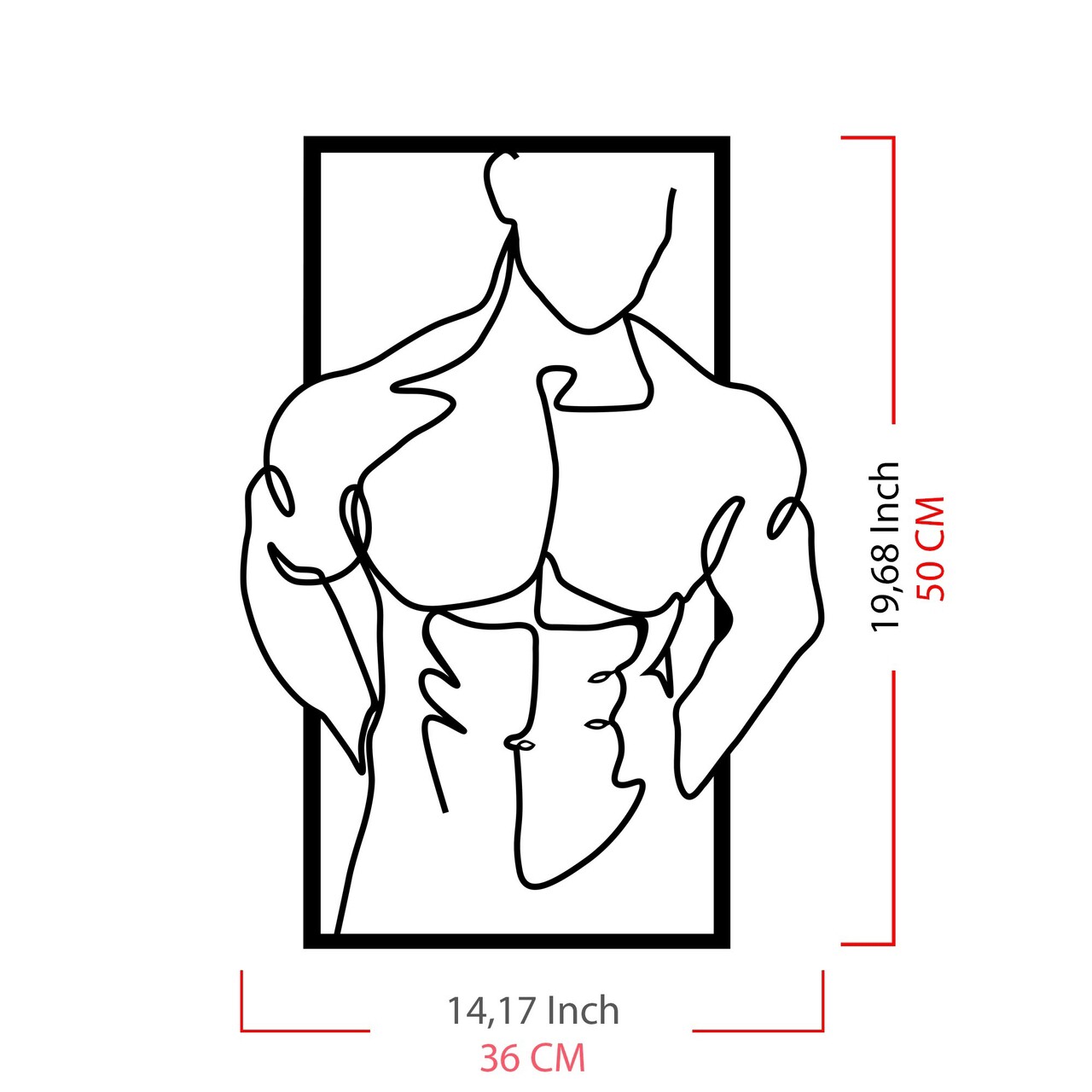 Decoratiune de perete, Muscular Man, metal, 36 x 50 cm, negru