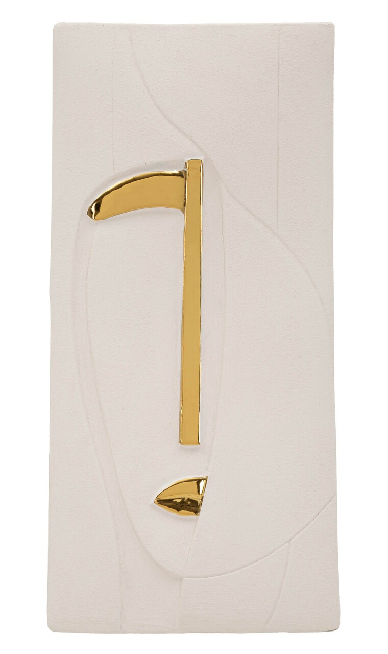 Decoratiune de perete, Mauro Ferretti, Nairobi, 23.5x6.5x49.5 cm, ceramica, alb/auriu - imagine 2