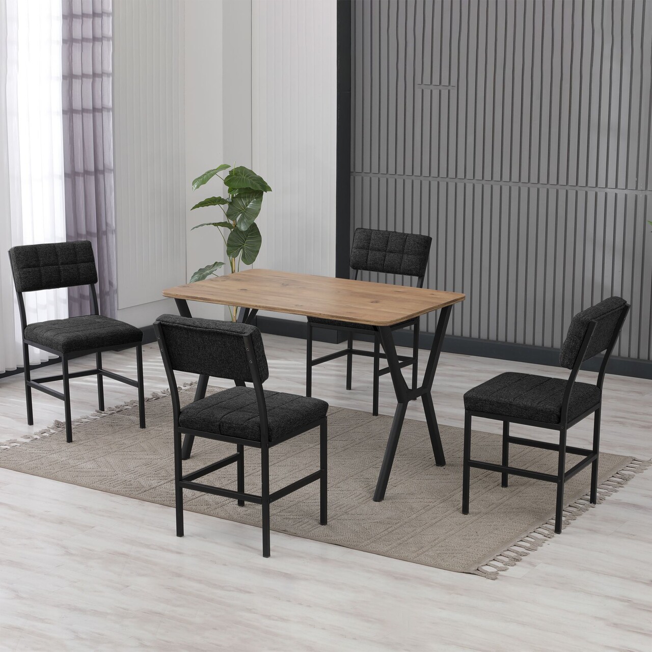 Set masa extensibila si scaune, Hanah Home, Dubai, Antracit / Nuc - view 2