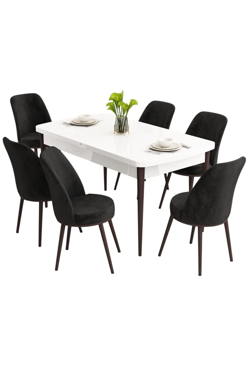 Set masa extensibila si scaune (7 piese), Hanah Home, Nix, Alb / Maro / Negru — imaginea 2