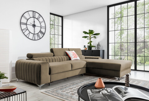 Coltar extensibil dreapta 3 locuri ELTAP, RT-20NU, Grayson, 278x205x92 cm, lemn/poliester, maro deschis
