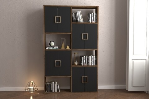 Biblioteca rf.004.004.139, gauge concept, 93x22x150 cm, pal, maro inchis/negru