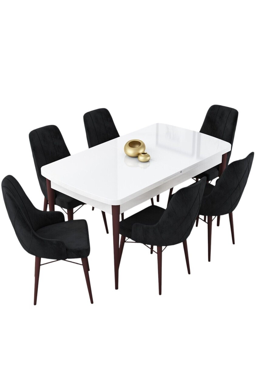 Set masa extensibila si scaune (7 piese), Hanah Home, Lia, Alb / Nuc / Negru — imaginea 2