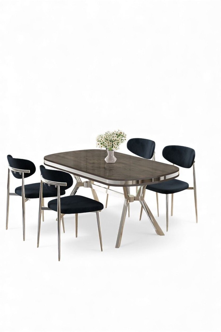 Set masă și scaune (5 bucăți), Hanah Home, Olya, Antracit / Crom - view 2