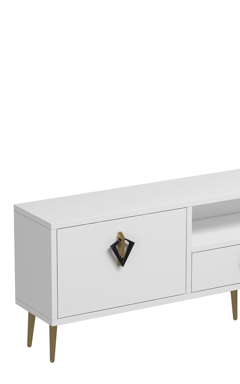 Comoda TV, Hanah Home, 1312-DROP-32, 140x45x30 cm, PAL , Alb / Negru / Auriu - view 5
