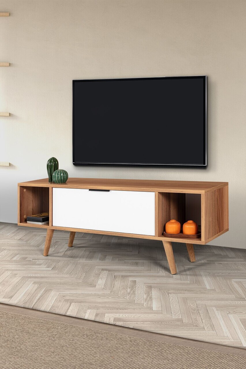 Comoda TV, Hanah Home, Mesir 3326, 130x47x35 cm, PAL, Nuc/Alb — imaginea 4