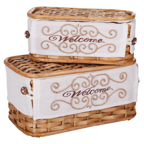 Set 2 cutii accesorii de cusut Natural, Creaciones Meng, 33 cm / 28 cm, ratan