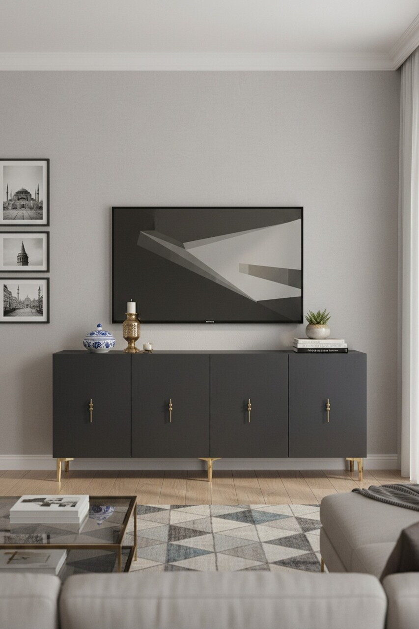 Consola, Hanah Home, Salkım 180, 180x75x32 cm, Antracit / Aur — imaginea 2