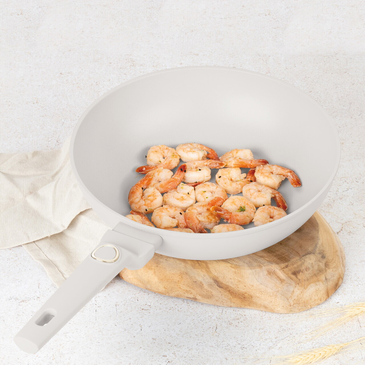 Tigaie Wok Berlinger Haus, Sahara, 28 cm, 3.2 L, aluminiu forjat, crem mat - imagine 2