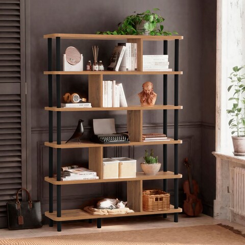 Biblioteca, Dora, Meta 688DRA1208, 120 x 168.5 x 28 cm, pal melaminat, negru/pin 120