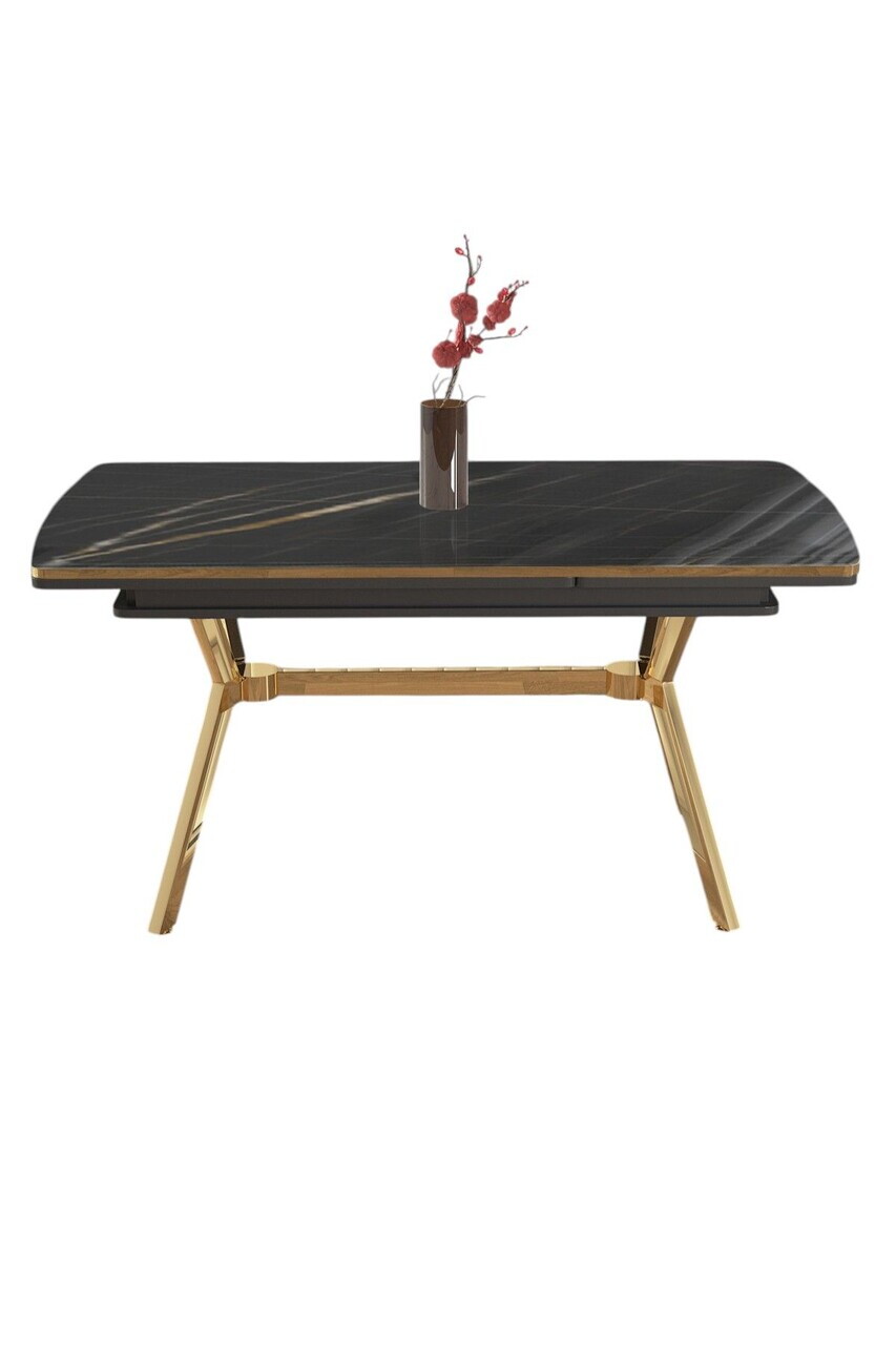 Masa extensibila, Hanah Home, Nis, 89x76x150 cm, Model de marmură neagră / Auriu — imaginea 2