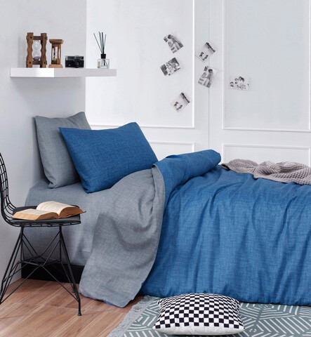 Lenjerie de pat pentru o persoana, maxicolor - blue, grey, burete acasă, 65% bumbac/35% poliester