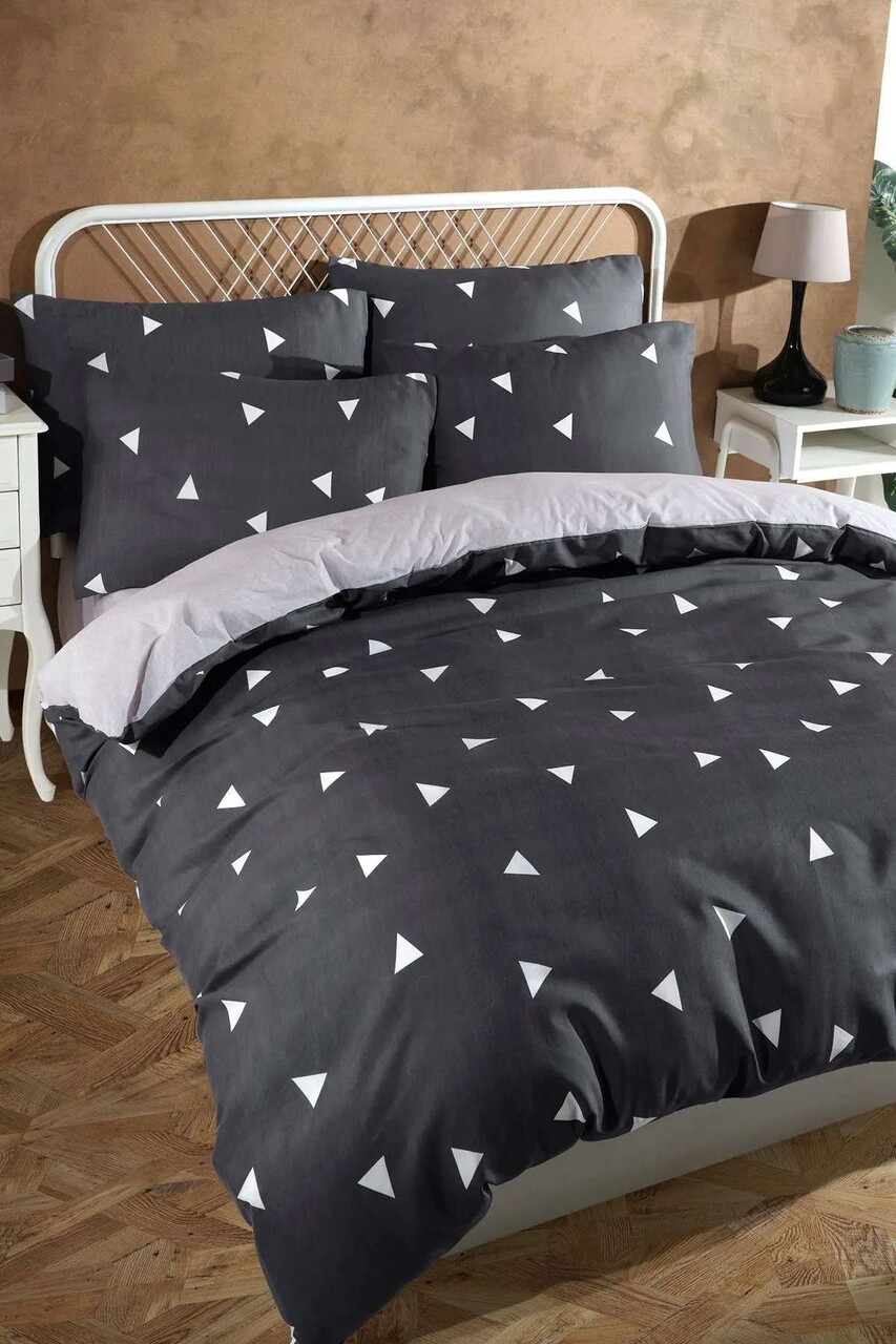 Lenjerie de pat dubla King (FR) 3 piese L'essentiel Maison Geometrik Gri