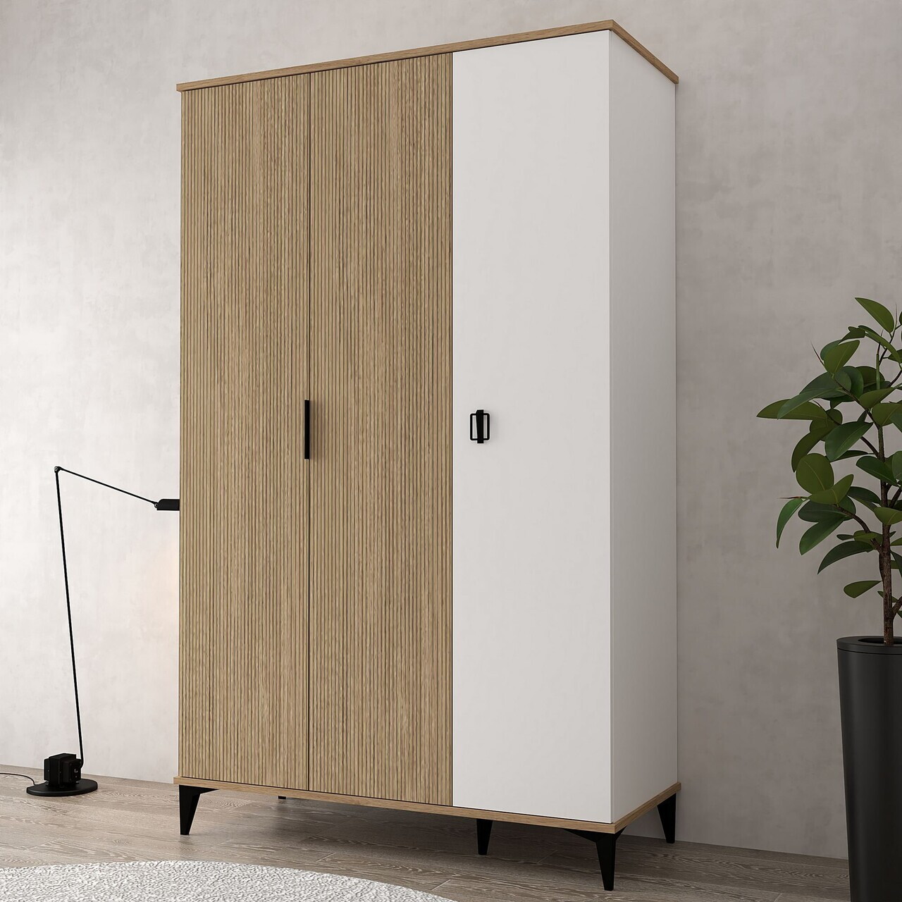 Dulap pentru haine, Hanah Home, Neva 6304, PAL, Stejar / Alb — imaginea 3