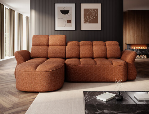 Coltar extensibil stanga 3 locuri ELTAP, Beneth, 301x185x115 cm, lemn/poliester, caramiziu
