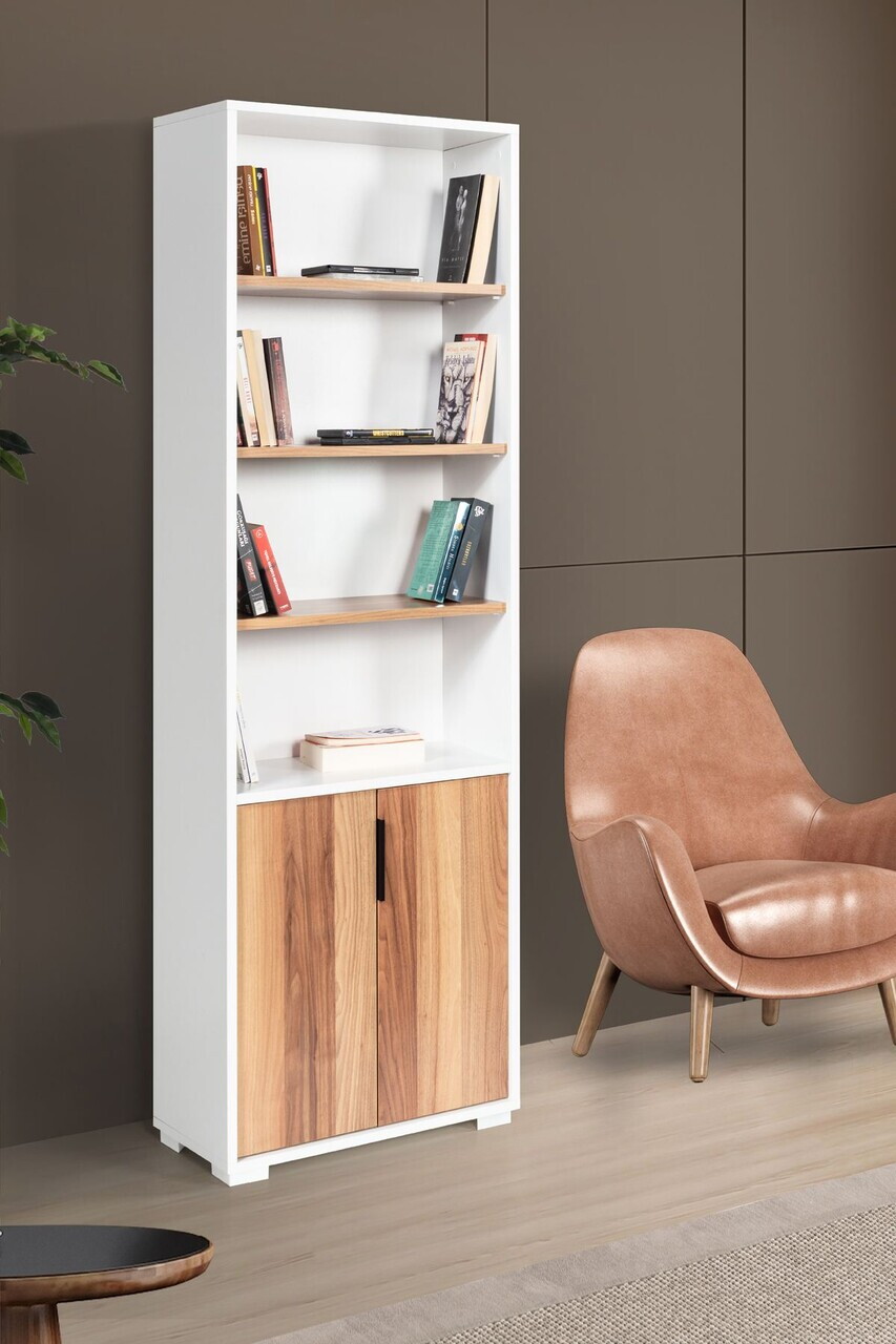 Corp biblioteca, Hanah Home, Evm 8101, 60x187x30 cm, PAL, Alb/Maro — imaginea 3