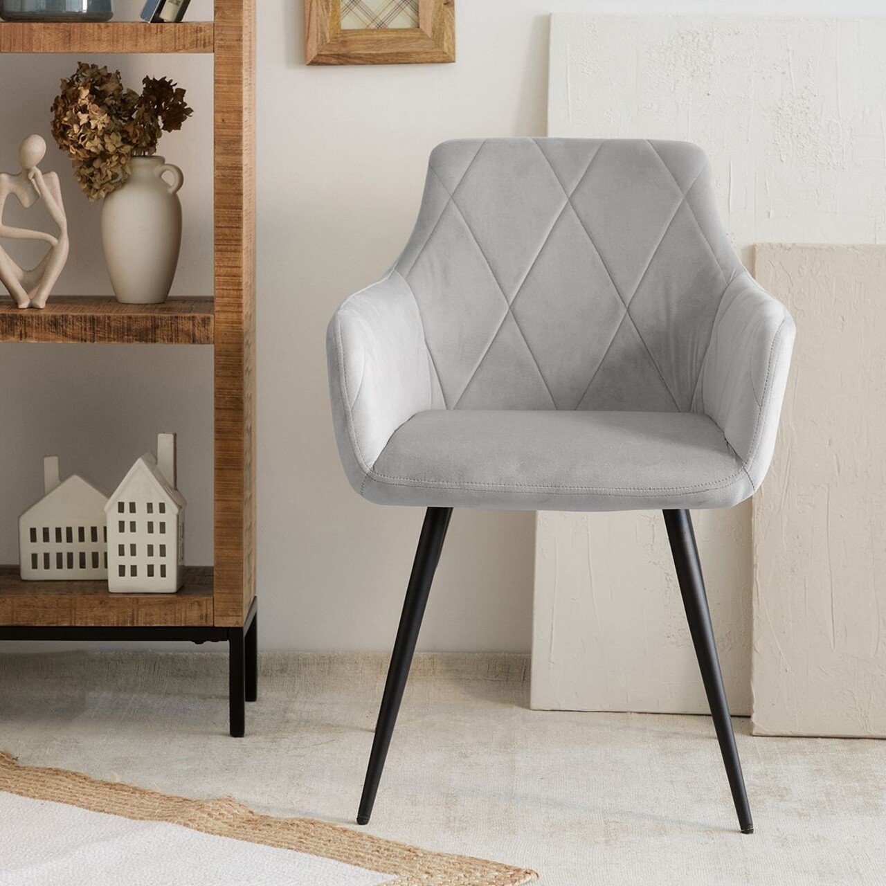Scaun Fellice, Homla, 61x56x86 cm, metal/catifea din poliester, gri - imagine 5