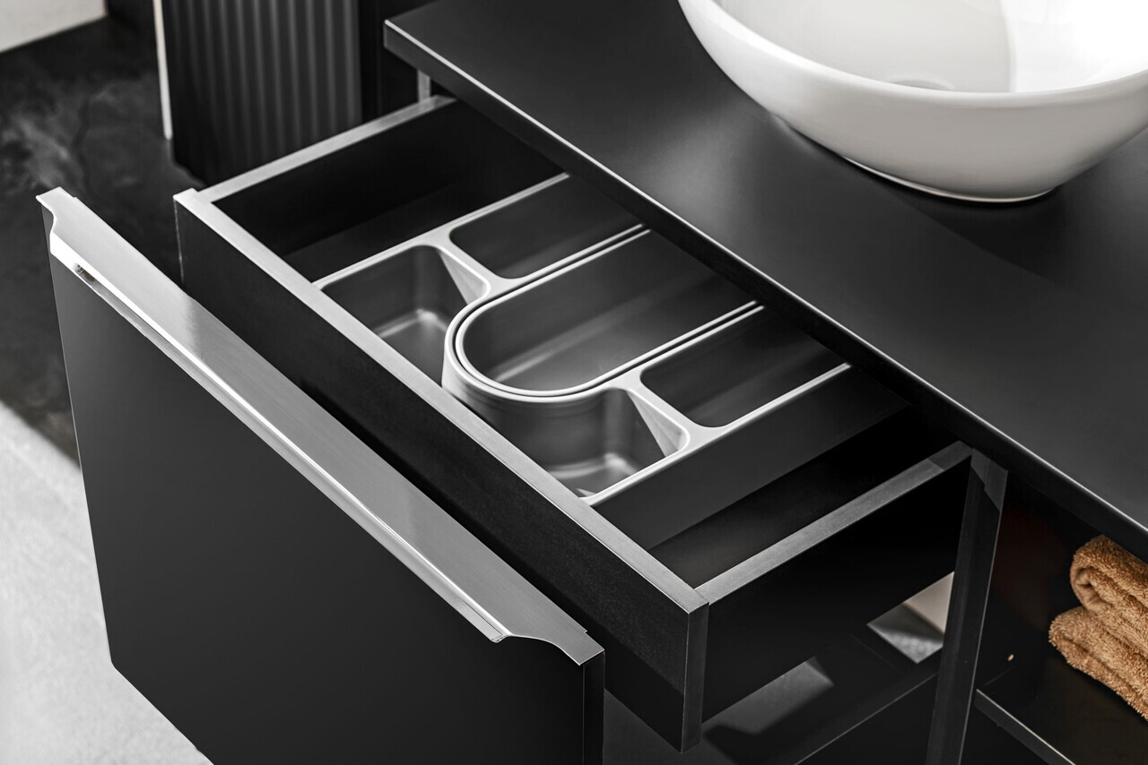 Set mobilier baie, dulap cu lavoar, 60 cm Domi, Santa Fe Black, Comad, MDF/PAL laminat, negru mat — imaginea 11
