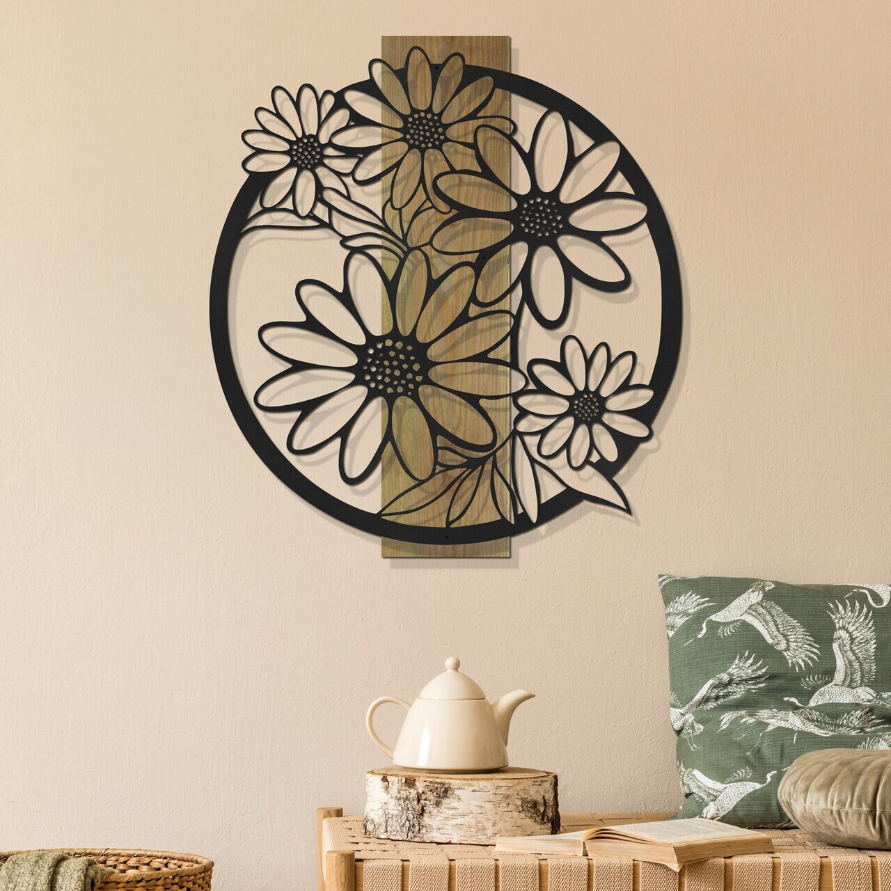 Decoratiune de perete, Marguerite, Cadru: Lemn (Grosime: 2 cm), Verde/Negru — imaginea 2
