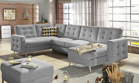 Coltar extensibil reversibil 5 locuri ELTAP, AsdU-27, Asgard, 326x202x93 cm, lemn/poliester, gri deschis