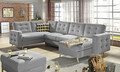Coltar extensibil reversibil 5 locuri ELTAP, AsdU-27, Asgard, 326x202x93 cm, lemn/poliester, gri deschis