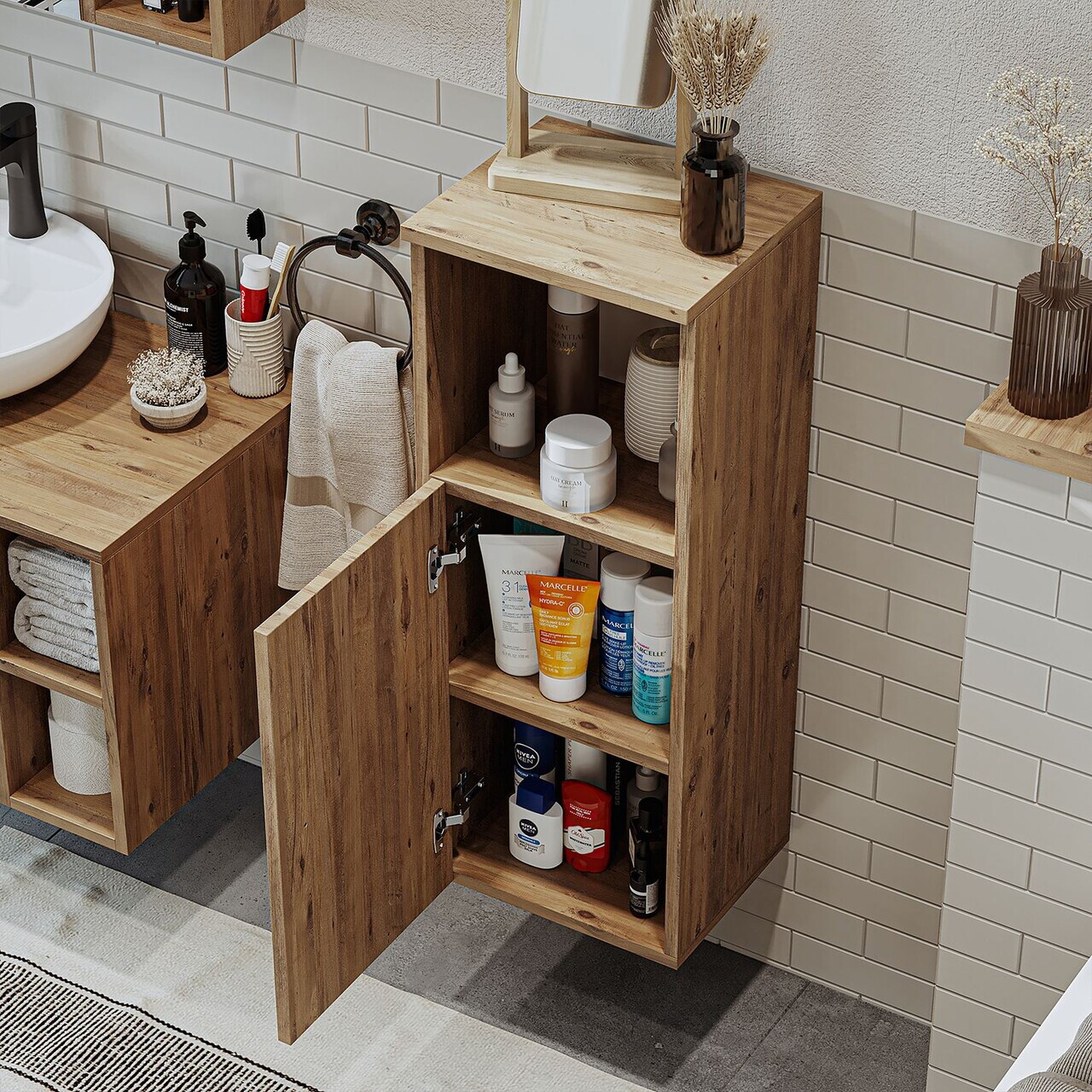 Dulap de baie, Hanah Home, 2469, 35x90x30 cm, MDF, Maro — imaginea 5