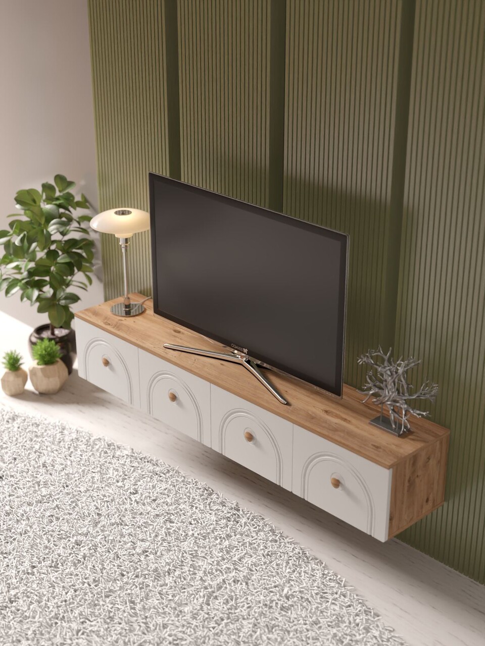 Comoda TV, Hanah Home, Norvia 180, 180x32x35 cm, PAL, Pin Atlantic / Alb - view 2