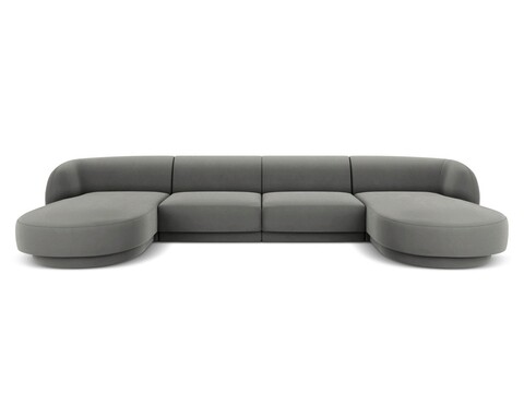 Canapea panoramica 5 locuri, Miley, Micadoni Home, BL, 334x155x74 cm, catifea, gri deschis