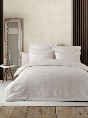 Lenjerie de pat dubla, Water Yollu Saten - Beige, EnLora Home, 70% bumbac/30% poliester