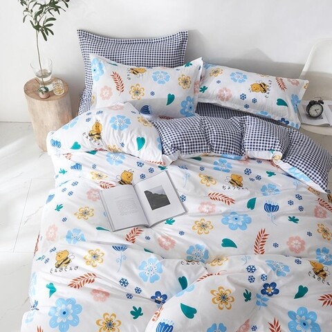 Lenjerie de pat dubla, king size, 4 piese, bs041, policoton, multicolor