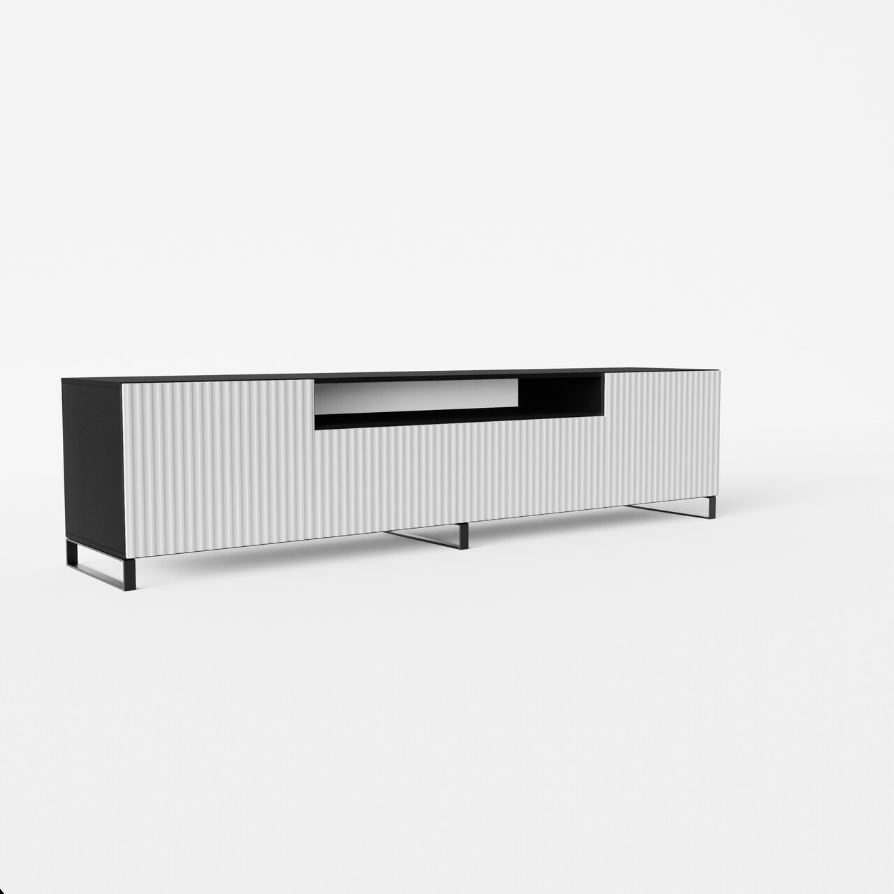 Comoda TV ADRK, Noemi, 200x41x53 cm, PAL melaminat/MDF, alb/negru — imaginea 3