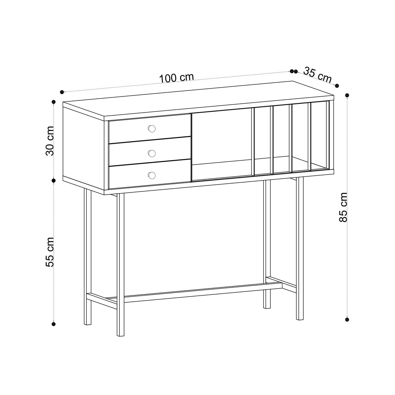 Bufet, Elegance, Paco, 100x35x85 cm, Stejar / Negru