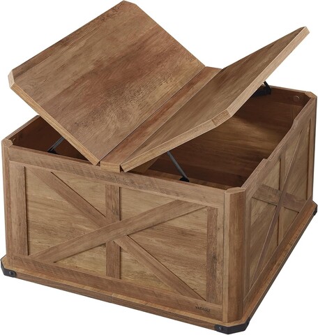 Masuta de cafea cu spatiu de depozitare, Vasagle, Country Style, 80x80x46 cm, PAL/MDF, maro miere