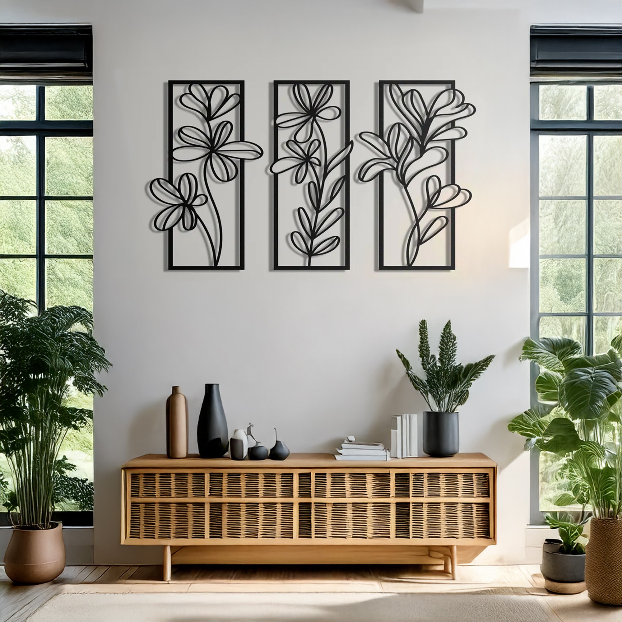 Set de accesorii decorative de perete din metal, DCV-1101-MT, Dimensiune: 18 x 50 cm (3 bucăți), Negru